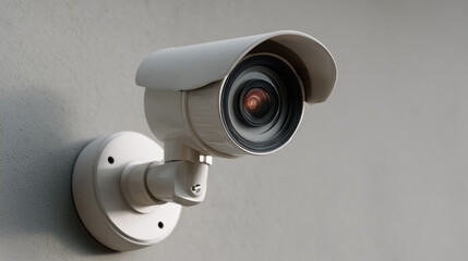Modern security camera mounted on a wall providing surveillance protection and monitoring for residential or commercial safety and security solutions
