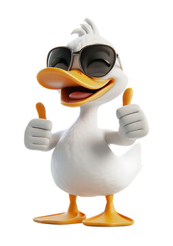Happy cartoon duck wearing sunglasses and giving thumbs up
