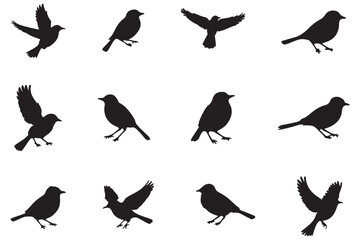 Set of silhouettes of flying birds in a flat style on a white background. Elegant vector bird logo. 