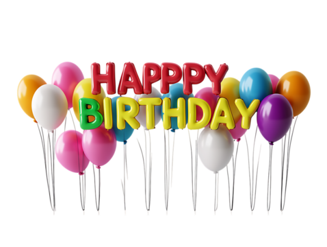 Festive birthday decoration with balloons and text.