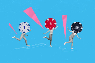 Pop zine image creative art collage of headless man instead head chip tournament gambling game...