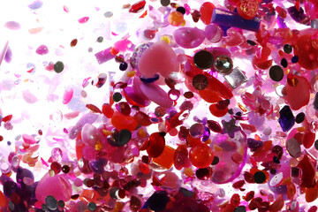 pink glitter, crystals and stones and bubbles in the water, beautiful original shiny background, glitter tornado