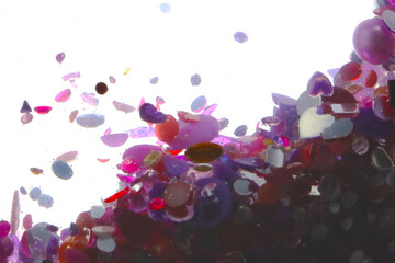 pink glitter, crystals and stones and bubbles in the water, beautiful original shiny background, glitter tornado