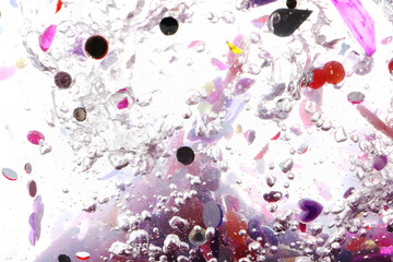 pink glitter, crystals and stones and bubbles in the water, beautiful original shiny background, glitter tornado