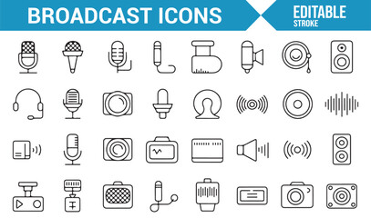 Icons Representing Broadcast and Media: Cameras, Speakers, and Microphones