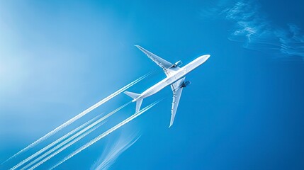 Fototapeta premium airplane tracks in the sky, airplane in the sky
