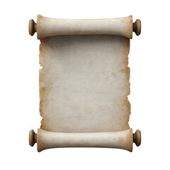 3D render of a blank parchment scrolls isolated on a transparent background, cutout PNG file