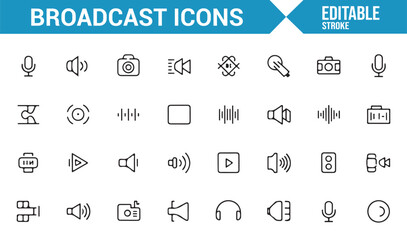 Minimalist Broadcast Icons Set: Microphones, Cameras, and Audio Devices