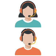 call center operator avatars in headphones isolated vector illustration on white background