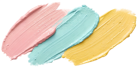 Pastel pink blue and yellow makeup swatches isolated on transparent background