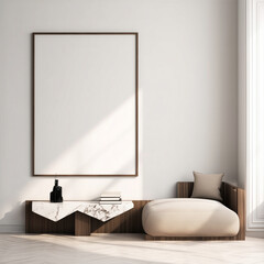Modern minimalist interior with blank canvas mockup and seating