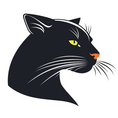 Obraz premium Stylized silhouette of a black cat's head with striking green eyes.