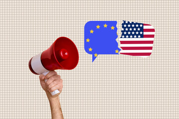 Trend artwork creative sketch 3D collage of geo politics european government economy earnings hand...