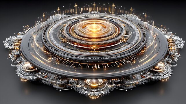 High tech energy reactor with intricate circular layers high resolution photo