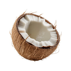 Fresh Coconut Half: A vibrant close-up captures a freshly cut coconut, revealing its pure white flesh and refreshing essence, a symbol of tropical delights.