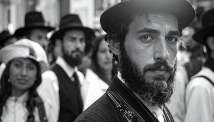 Portrait of Orthodox Jewish People Walking in the Street Together