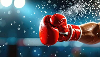 Intense Close-Up of Red Boxing Glove Punching with Motion Effect