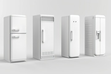 high quality image of Set of white fridges isolated on white background