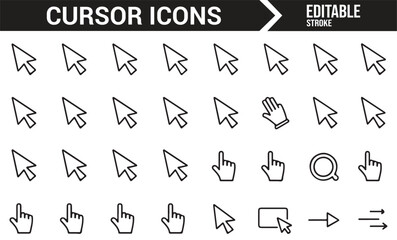 Simple Cursor Icons Set Featuring Hand, Pointer, and Wait Cursors for UI Design
