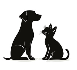 Silhouette of a dog and cat sitting together, showcasing friendship.