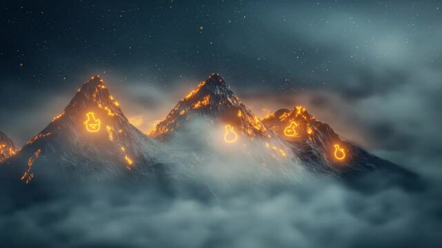 Mystical potion mountains shrouded in luminous fog