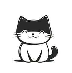 Cute black and white cartoon cat with a joyful expression.