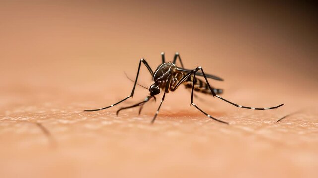  Mosquito Biting: Close-Up of Female Mosquito Feeding on Blood - Insect Pest Control & Disease Prevention