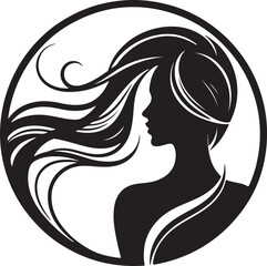 Graceful Lady Silhouette with Long Hair – Fashion Vector Art

