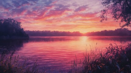 Serene Sunset over Calm Lake