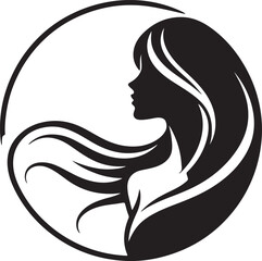 Minimalist Woman Profile Silhouette Inside Circle Frame

