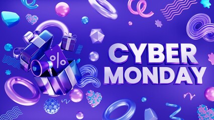Cyber monday banner 3d rendered illustration