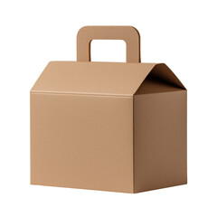 Cardboard food box with handle, in a brown color, front view, isolated on a transparent background, cutout PNG file