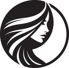 Stylish Female Silhouette with Flowing Hair – Vector Portrait

