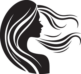 Stylish Female Silhouette with Flowing Hair – Vector Portrait

