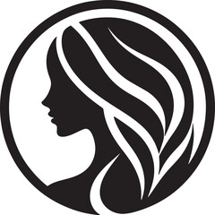 Stylish Female Silhouette with Flowing Hair – Vector Portrait

