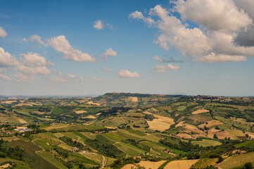 Marche. Spectacular summer landscape of the Marche hills. View from Ripatransone
