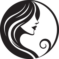 Stylish Female Silhouette with Flowing Hair – Vector Portrait

