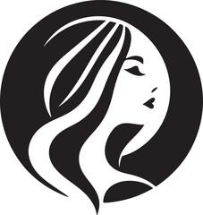 Stylish Female Silhouette with Flowing Hair – Vector Portrait

