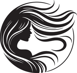 Elegant Woman Silhouette in Profile View – Black and White Vector