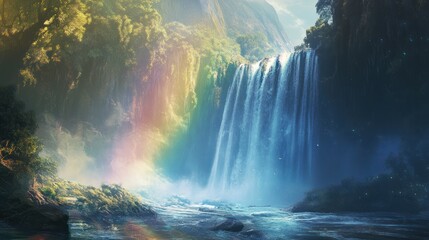 Enchanted Waterfall: A Rainbow's Embrace