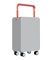 Gray rolling suitcase with red telescopic handle