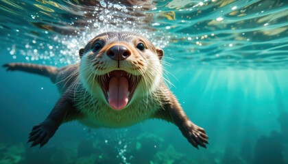 Playful Otter Underwater A Stunning Close-Up Photo