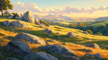 Golden Hour Hillscape: A Serene Sunset Vista