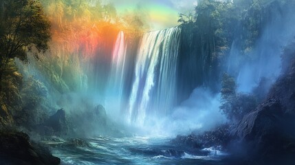 Enchanted Waterfall: A Rainbow's Embrace