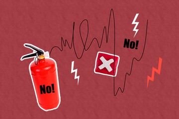 Trend template sketch design 3D photo collage of copyspace danger situation cross no stop...