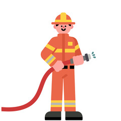 Happy Firefighter Cartoon Illustration, Vector Graphic