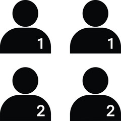 User icon set with numbers, team members, avatar illustration, simple black silhouette figures, group concept, vector people, minimal design