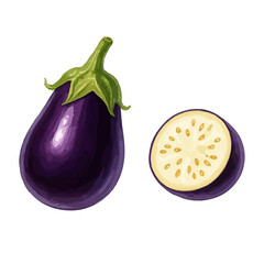 Whole and Sliced Purple Eggplant Vector