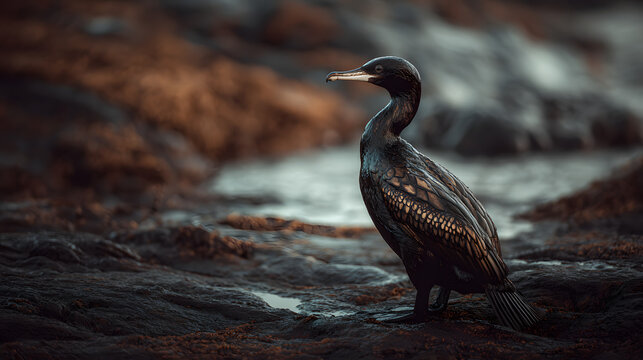 Devastating oil spill impacts wildlife rocky shoreline photographic exploration coastal environment close-up view environmental awareness
