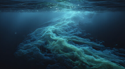 Environmental crisis oil spill effects on ocean waters underwater view marine pollution deep sea impact